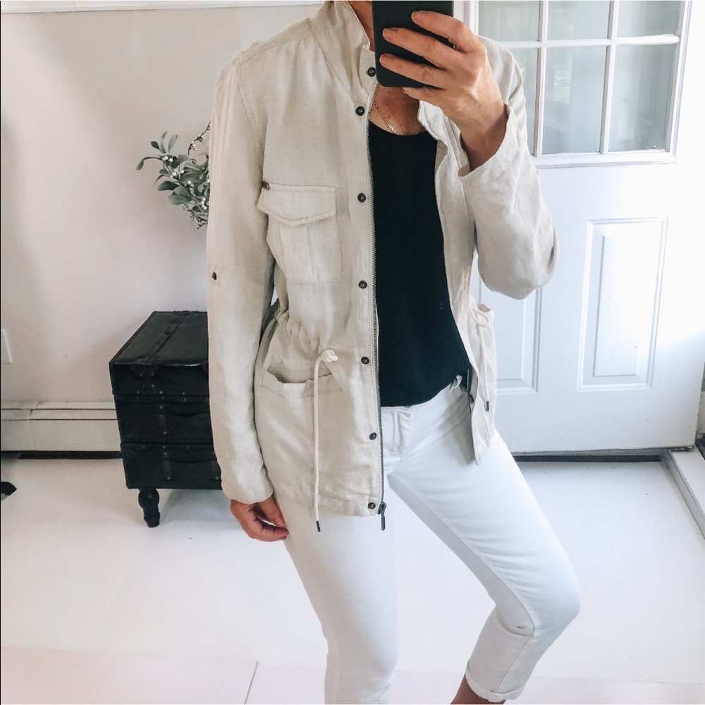 Max Jeans Khaki Safari Jacket Draw String Long Sleeve Sz Small  bin 9